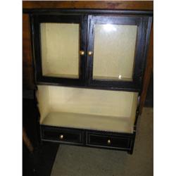 Small wood cabinet w/glass panel doors
