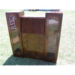 Drop front secretary w/glass front display cabinets