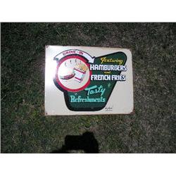 Metal drive in hamburger & french fry sign