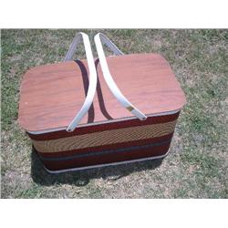 Picnic basket w/old white metal handles