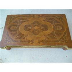 Inlayed table, folds out w/great leather top.