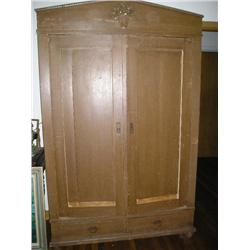 Amoire w/orante rose carved basket on top. 2 drawers