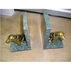 Brass and marble dog book ends