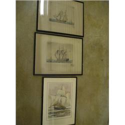 3 signed and framed ship pictures