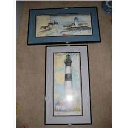Two framed lighthouse prints