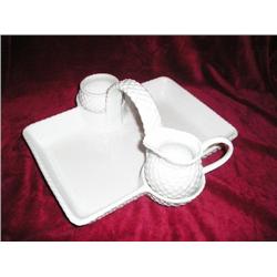 White basketweave glassware