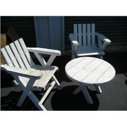 White painted cedar patio table w/2 chairs