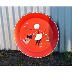 Vintage metal red serving tray