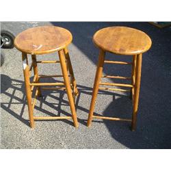 2 wooden barstools