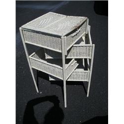 white wicker storage cabinet table