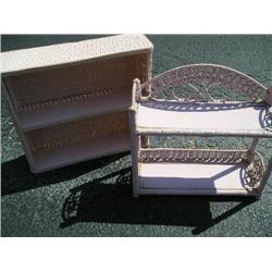 pair of pink wicker shelves