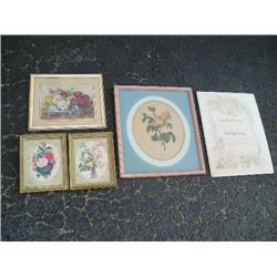 Floral pictures and marriage certificate