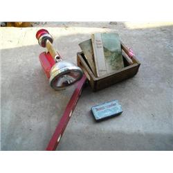 Coca-Cola 5cent box, Rexall tin, level light