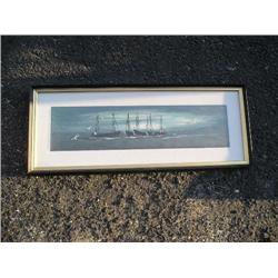 Boat and seagull framed picture