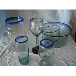Blown glass w/blue rim