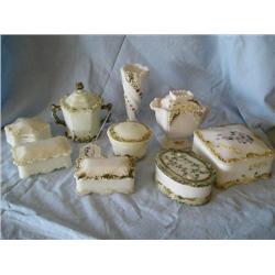 Milk glass dresser boxes