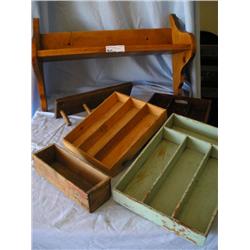 Wood shelf, wood divided boxes