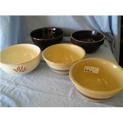 5 old mixing bowls