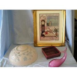 Victorian signed print, pottery, lampshade, Murano