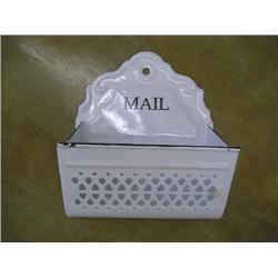 White enamel mail bin