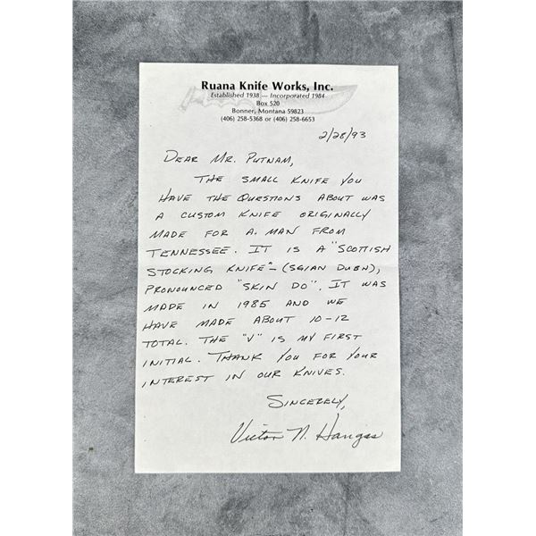 Ruana Knife Works Montana Letter Vic Hangas
