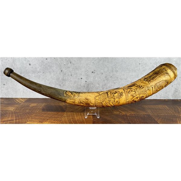 Antique American Frontier Carved Powder Horn