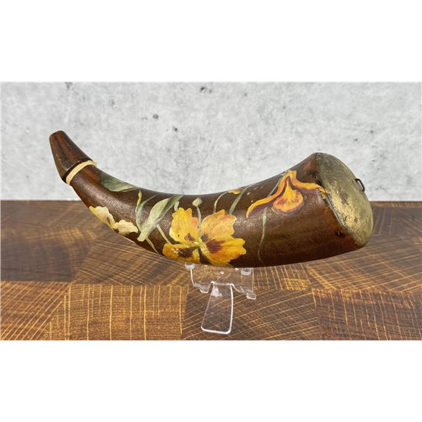 Antique American Floral Painted Powder Horn