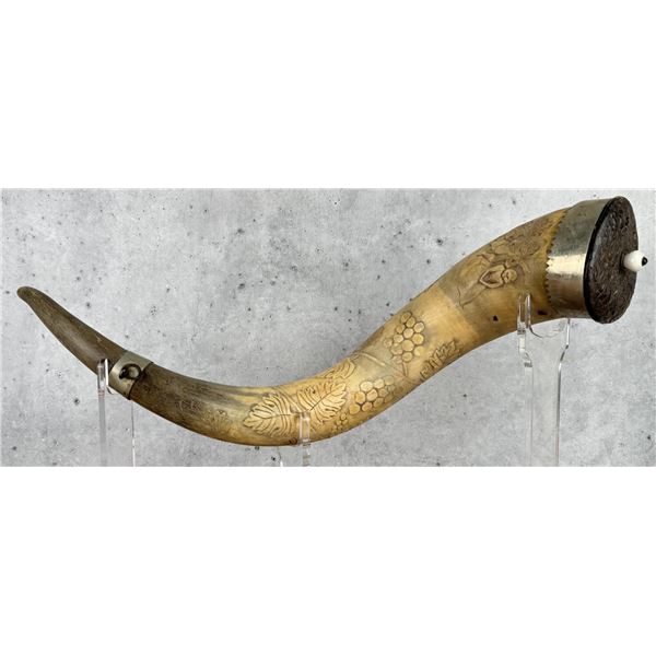 Antique Carved European Powder or Drinking Horn
