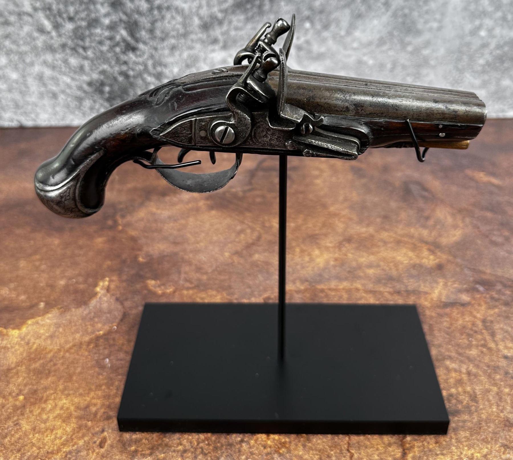 French Double Barrel Flintlock Pistol