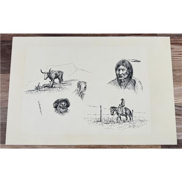Olaf Wieghorst Pen and Ink Reservation Drawings