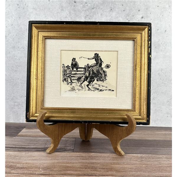 Will James Cowboy Bucking Bronco Painting