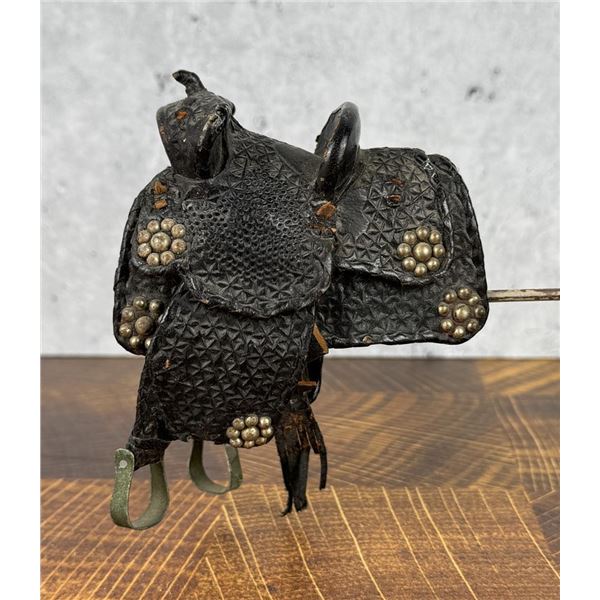 Antique Miniature Ornate Leather Saddle