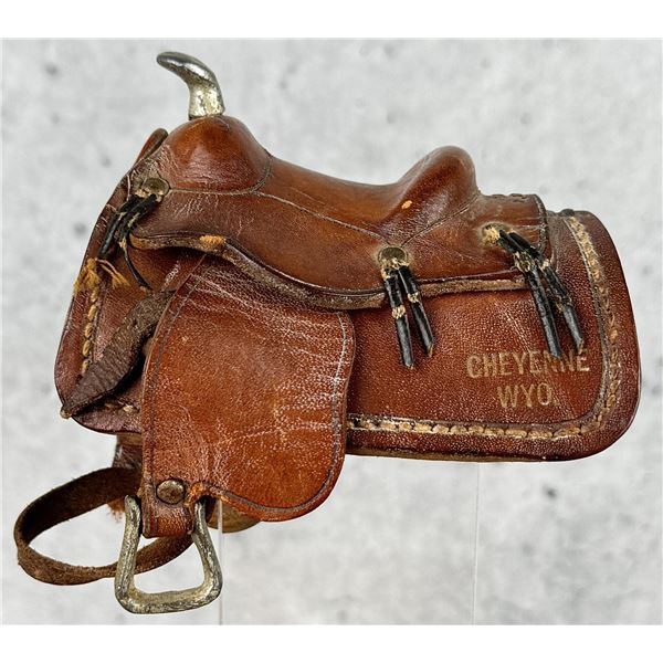 Cheyenne Wyoming Souvenir Miniature Leather Saddle