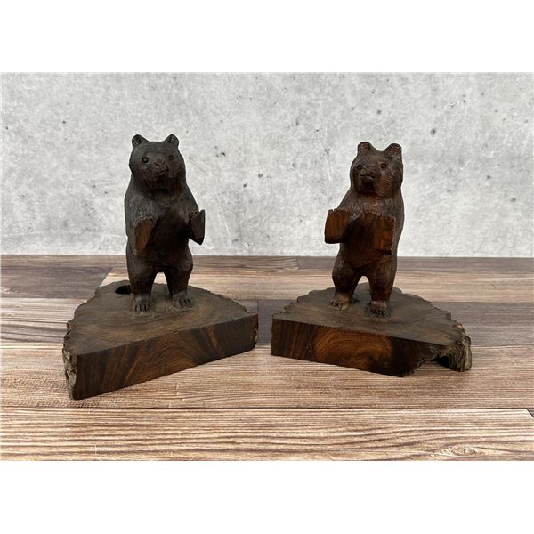 Carved Ironwood Bear Bookends
