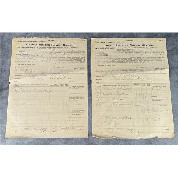 Montana Great Northern Railway Whiskey Reciepts
