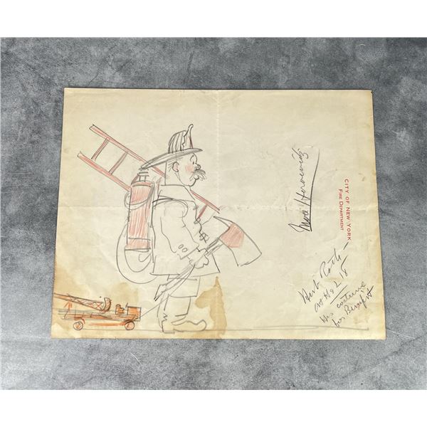 Pencil Drawing Of Fireman On Old FDNY Letterhead
