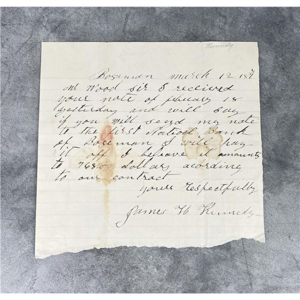 1878 Letter Montana Pioneer James H Kennedy