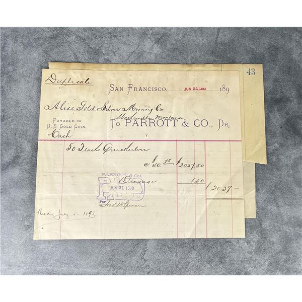 1893 Walkerville Montana Mining Receipts