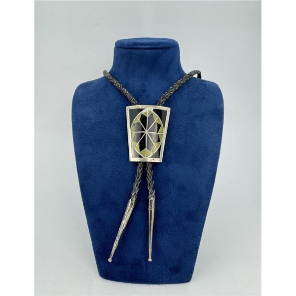Zuni Indian Inlaid Sterling Silver Bolo Tie