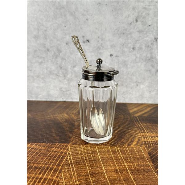 Mustard Horseradish Jar With Sterling Silver Spoon