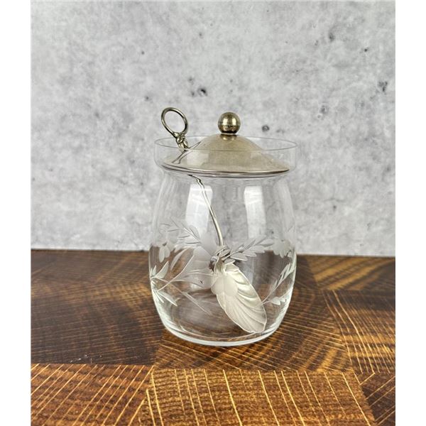 Sterling Silver Floral Glass Mustard Pot