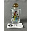 Image 2 : Vintage Reverse Painted Asian Snuff Glass Bottle w/ Lid. Approx. 3" H