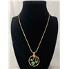 Image 1 : Lovely Gold Plated w/ Green Stones Pendant w/ Chain Necklace