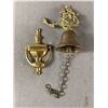 Image 1 : Vintage Brass 5" H Door Knocker & 5.5" Brass Bell