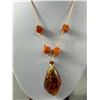 Image 2 : Vintage Faux Amber Pendant and Beads Necklace