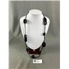 Image 1 : Extra Length Black Bakelite Dr Lucite Beads Necklace