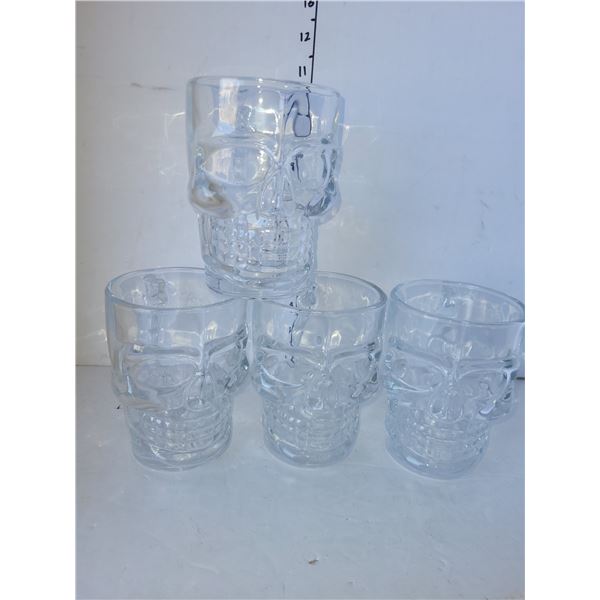 Set of 4 Thick Skull Beer Mugs or Steins