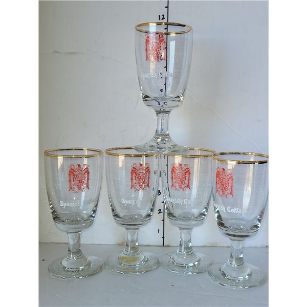 Set of 5 Gold Rimmed Spanish Coffee Liquer Glasses | Sour Glasses
