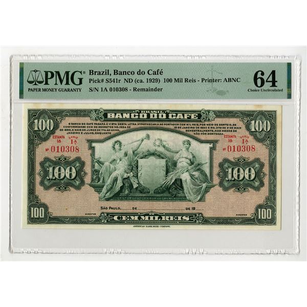 Banco do Café, 1890, Remainder Banknote