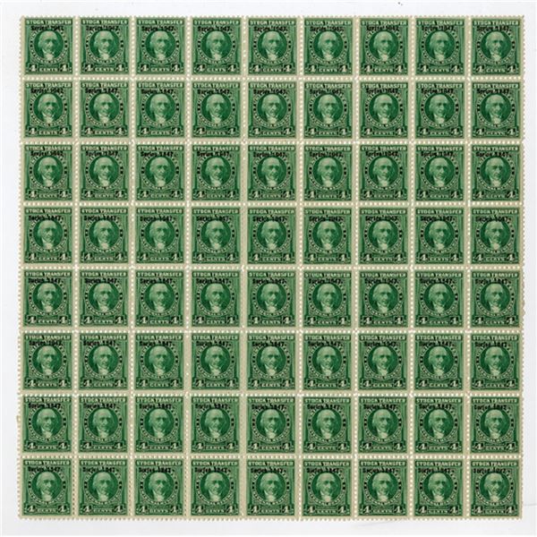 U.S. I.R., Stock Transfer. 4 Cents, Series of 1947, RD237 Sheet of 72 Mint Stamps.